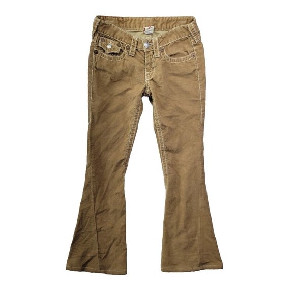 True Religion Pants - True Religion Joey Big T Women 27 Tan Corduroy Pant Flared Leg Low Rise 29" Ins